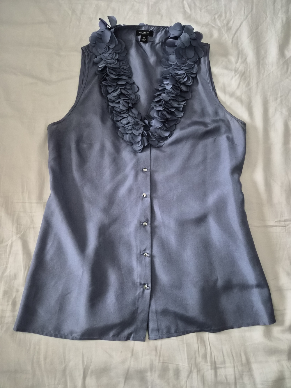 Ann Taylor Periwinkle Sleeveless Ruffle-Trim Silk Tank